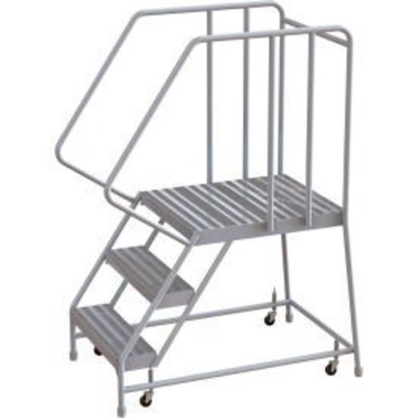 Tri Arc Manufacturing 3 Step Aluminum Rolling Ladder, 24"W Ribbed Tread, 28"D Top Step, 32" Handrails - WLAR103244-D5 WLAR103244-D5